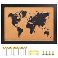 Cork Board Map of World 14"X11"Bulletin Boards for Walls with 10 Pins Travel