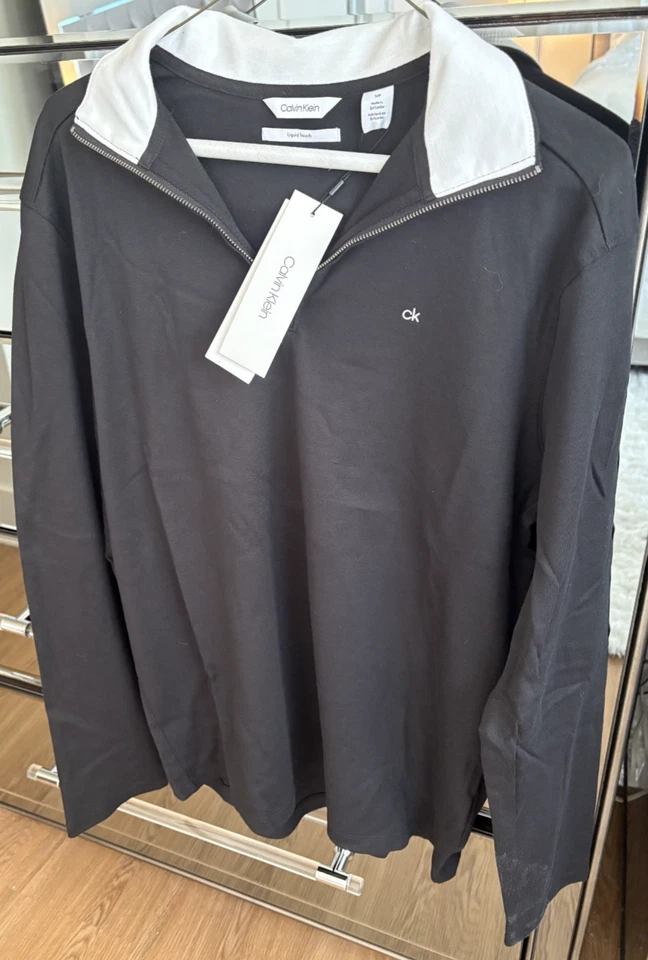 Suéter Calvin Klein Para Hombre Negro Cuarto Cremallera Pequeño Tacto Líquido Nuevo con Etiquetas Foto 3 de 4