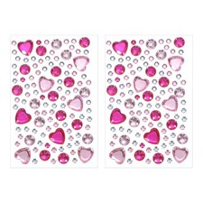 2 Pcs Self-Adhesive Rhinestone Stickers Face Gems Heart Stickers Pink/Red