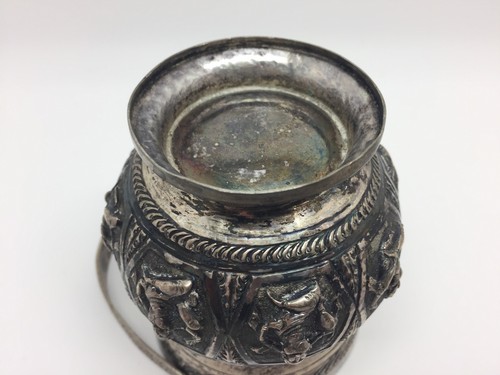 Antique Thai Buddhist Temple Sterling Silver Repousse Bucket Dish Pot (RF524) - Picture 11 of 12
