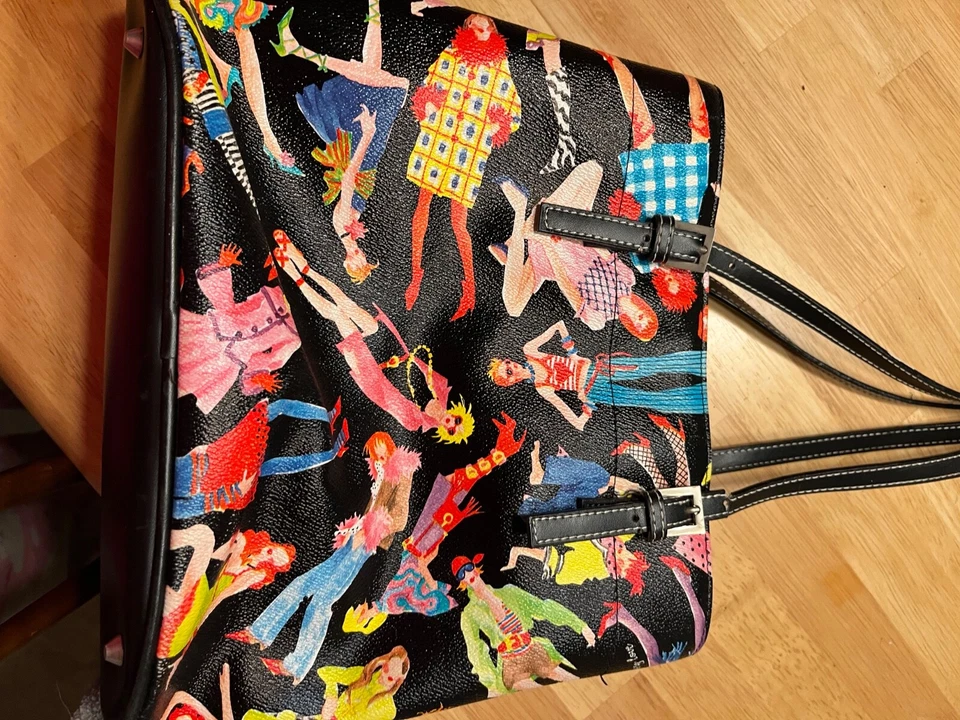 Sydney Love Tote Shoulder Bag Purse Black Bright Multicolor Pattern EUC - Image 2 of 4