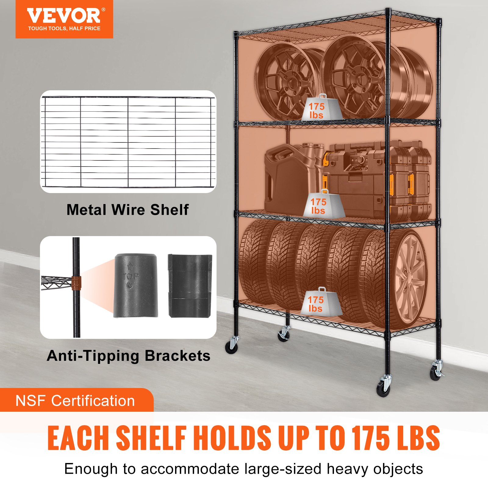 Heavy Duty 4-Tier Storage Shelving Unit with Wheels | Adjustable & Durable Metal