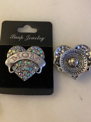 SNAP IN BUTTON CHARM FITS GINGER SNAPS STYLE JEWELRY BIG HEART MOM #114 BLING