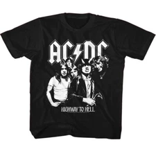 Kids Black AC/DC Highway to Hell Short Sleeve Crew Neck T-Shirt Group Photo