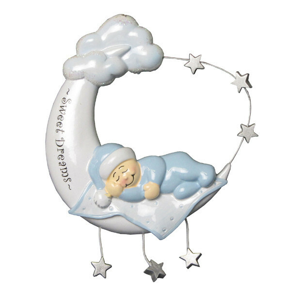 Baby Boy on Moon Blue Personalized Christmas Tree Ornament