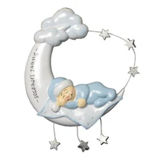 Baby Boy on Moon Blue Personalized Christmas Tree Ornament