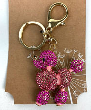Pink Rhinestone Poodle Dog Keychain Key Fob Purse Charm Swivel Attachment