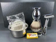 HOLIDAY CHRISTMAS GIFT SET FOR MEN - DOUBLE EDGE SAFETY RAZOR SHAVING KIT 6PC