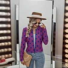 Pink Polka Dot & Houndstooth Print Open Front Ladies Blazer Jacket Size M 10