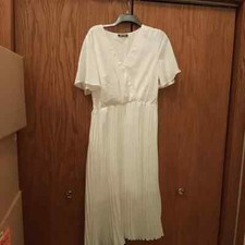 NEW ! Btfbm Women V Neck Short Sleeve Long Dress White Size L