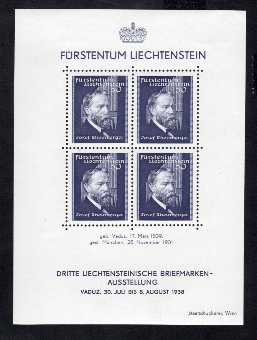 Liechtenstein  1938 block of  stamps Mi#bl.3 START10%ONLY MH CV=75$