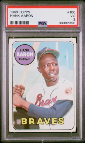 Hank Aaron 1969 Topps #100 - PSA 3 - Freshly Graded - Home Run King