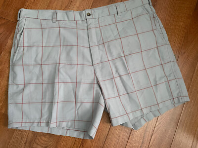 PING Golf Shorts Men's Size 42 Gray & Red Plaid Flat Front Polyester