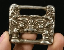 1.7'' Old Tibet Tibetan Bronze Buddhism Exorcism Beast Face Belt Buckle