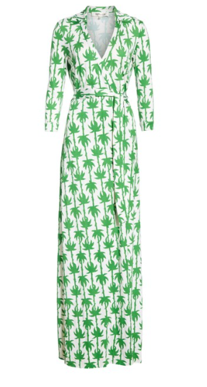 Diane Von Furstenberg DVF Silk Wrap Maxi Dress Size 0 Green White | eBay