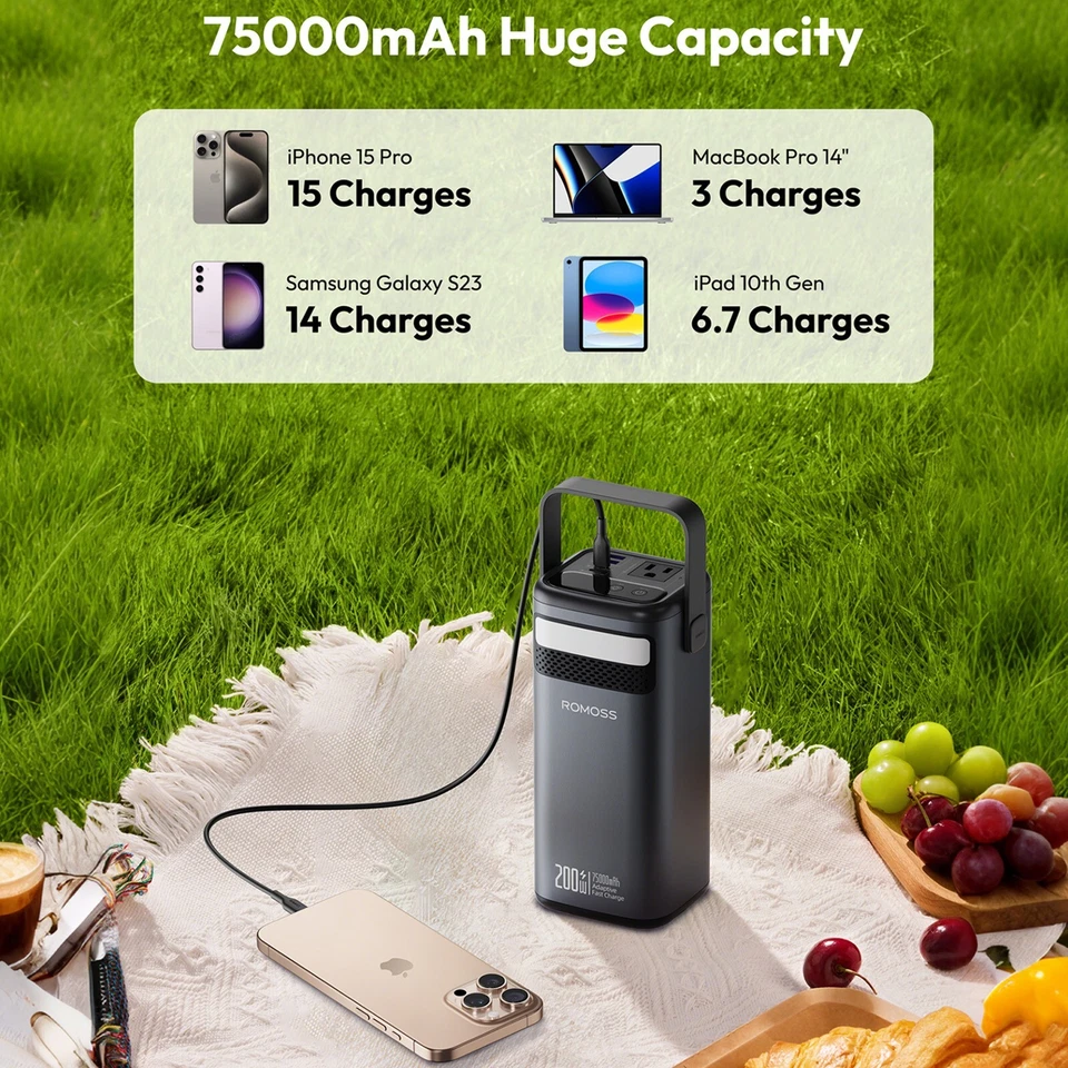 Banco de energía portátil 75000 mAh con carga rápida 200 W toma de CA para camping Foto 2 de 4