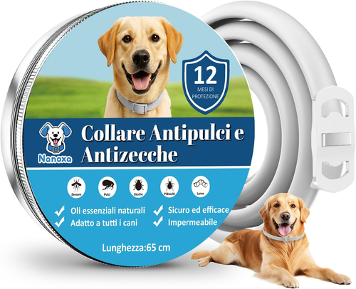 Collare Antiparassitario per Cani, 12 Mesi Di Protezione Sicura Ed Efficace, Oli