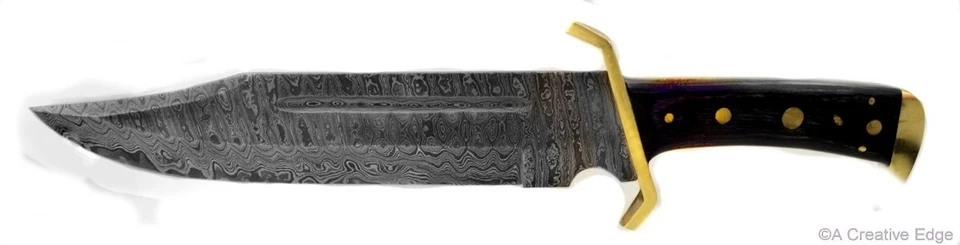 Faca Bowie de combate fora da lei grande de aço Damasco Full-Tang com bainha de couro nova - Imagem 4 de 4