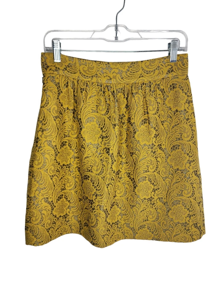 Tibi New York Mustard Yellow Paisley Floral Lace Mini Skirt Women's Size 6 - Imagem 2 de 4