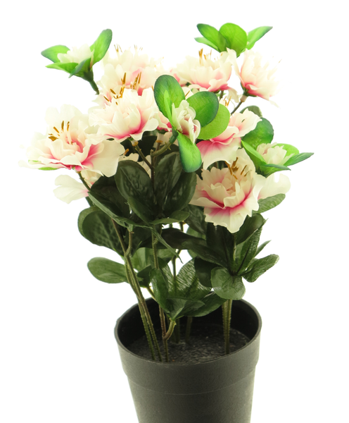 KüNstliche Azalea Azalien Rhododendron Im Topf Ca. 28Cm Creme/Pink Kunstblume-image