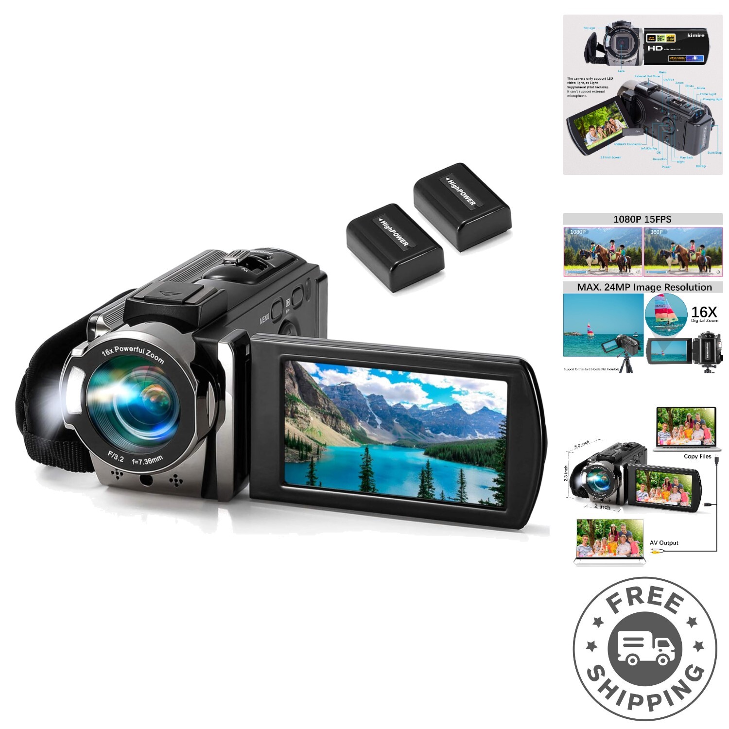 1080p With Rotating Lcd, 16x Zoom & Dual Batteries