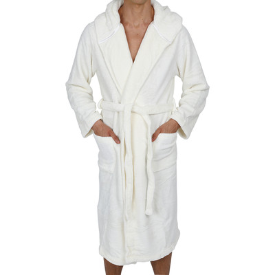 Coral Fleece Men's Hooded Robe White Super Soft