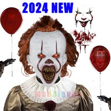 Scary Clown Pennywise IT Full Mask LED Eyes Horror Halloween Cosplay Costume