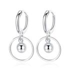 Women 925 Sterling Silver Dangle Drop Ball Small Huggie Hoop Earrings 12mm Pe63
