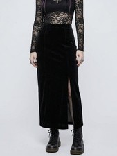 VTG 90s Y2K Black Velvet Maxi Skirt Sz 9/10 Front Slit Goth Witchy Whimsigoth