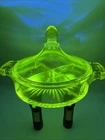 VTG Federal Starburst Divided Candy Relish Dish w Lid 1930 Glass Green Uranium