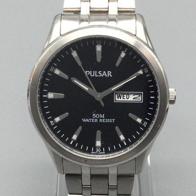 Pulsar Mens Watch 40mm Black Dial Day Date VX43-X068 New Battery