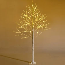 Costway 6ft Pre-lit White Twig Birch Tree for Christmas Holiday w/ 96 LED Lights