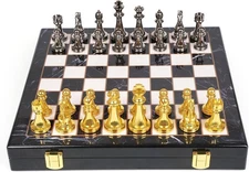 Metal Chess Set for Adults and Kids – Marbling Chess Board with Chess Pieces