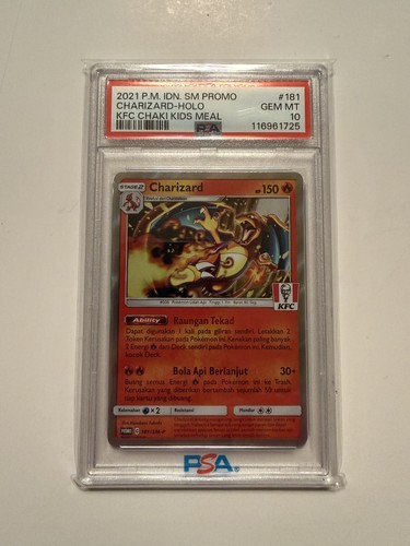 2021 POKEMON INDONESIAN SM PROMO KFC CHAKI KIDS MEAL #181 CHARIZARD-HOLO PSA 10
