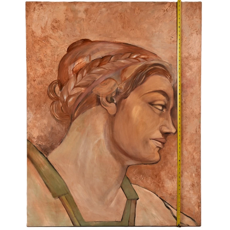 VIOLET OAKLEY Original Vintage Signed Michaelangelo Fresco Portrait Oil Painting - Image 2 of 4