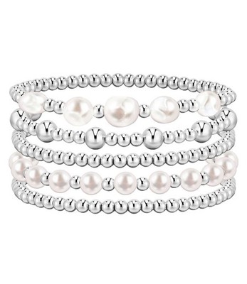 Silver Bracelets For Women Trendy Cute Pearl Beaded Gold Bracelet Stack Set E...