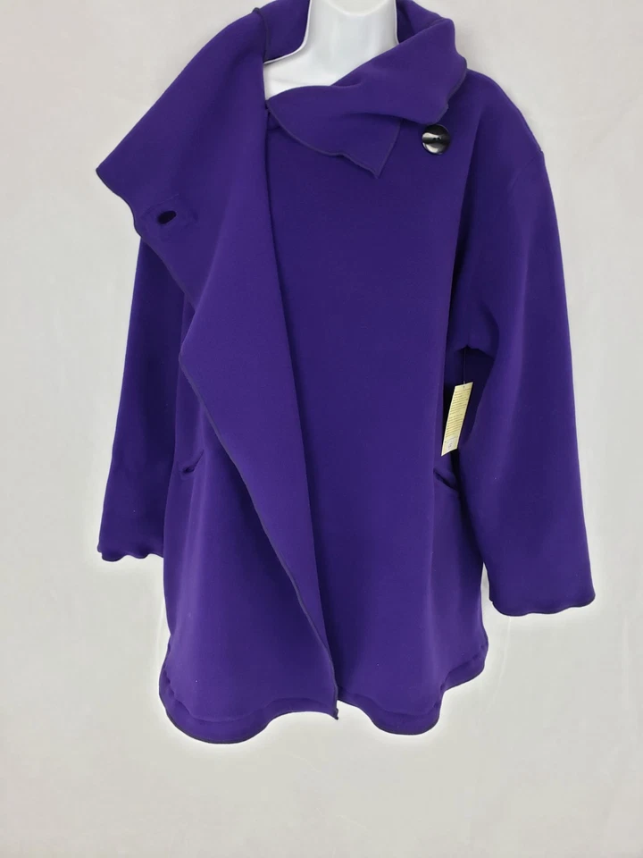 Abrigo Largo Maralyce Ferree Diseño Ropa Poliéster Vellón 1 Botón Grande Púrpura Foto 2 de 4