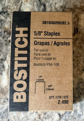 Bostitch SB1030205/82.5 5/8'' x 1/2  Staples for P50-10B, 2,490 Staples/Box