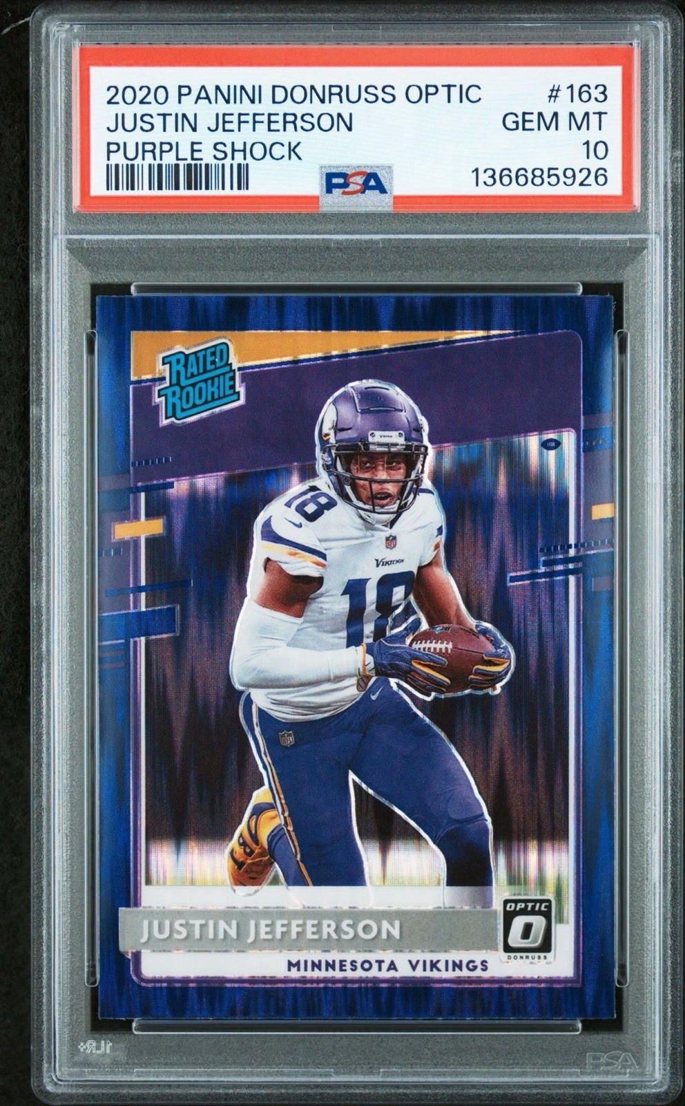 2020 Panini Donruss Optic Justin Jefferson Purple Shock #163 RC PSA 10