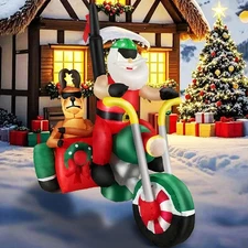 8 FT Christmas Inflatable Santa Claus Ride Motorcycle Reindeer Outdoor Decor LED