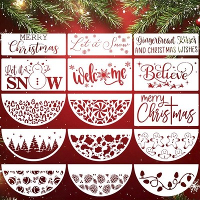 15 PCS Christmas Stencils Painting Wood 12 Inch Reusable Holiday Crafts