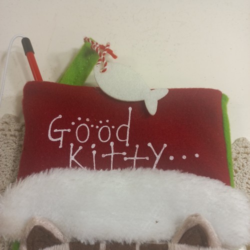 Calza Gatto Natale Buon Gattino Feltro, Peluche e Pile Gatto Giocattolo Incluso 13,5 - Foto 2 di 10