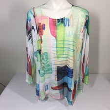 Jess & Jane Top XL Burnout Artistic with Sheer 3/4 Sleeves Made in USA