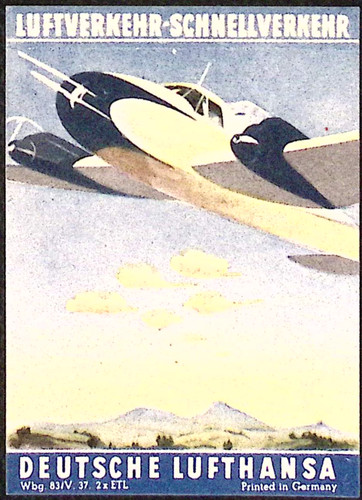 1937 Deutsche Lufthansa Air Traffic-Express Traffic Poster Stamp Luggage Label