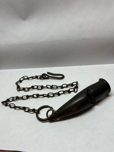 Original WWII German Military Whistle Carved Horn w/ Lanyard Chain - WW2 Army
