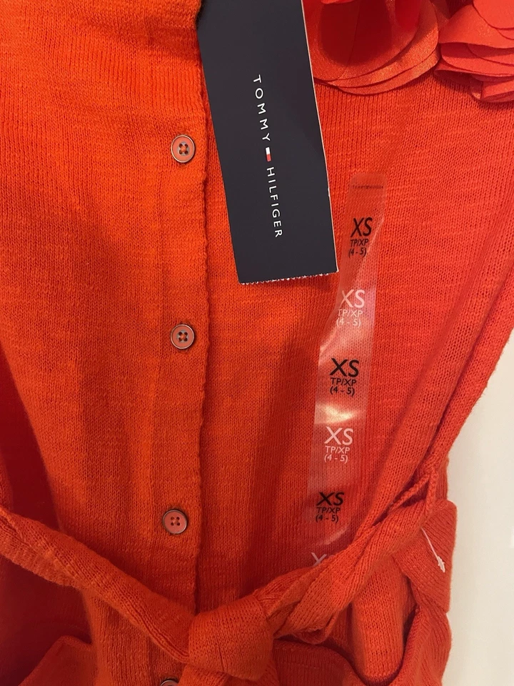 Nuevo con etiquetas Tommy Hilfiger Mujer•XS Naranja Cárdigan Suéter Cinturón Floral Pin Botón Foto 4 de 4