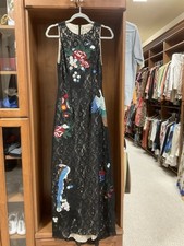 ALICE+OLIVIA LACE EMBROIDERED BIRDS AND FLOWERS MAXI DRESS GOWN SIZE S BLACK