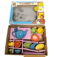 Small World Living Its A Party Tea Set 12 Piece Ceramic Kids Playtime Miniature