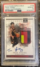 2018 Panini Impeccable Trae Young Jersey Autograph #'d 66/99 PSA 10 HAWKS RPA RC