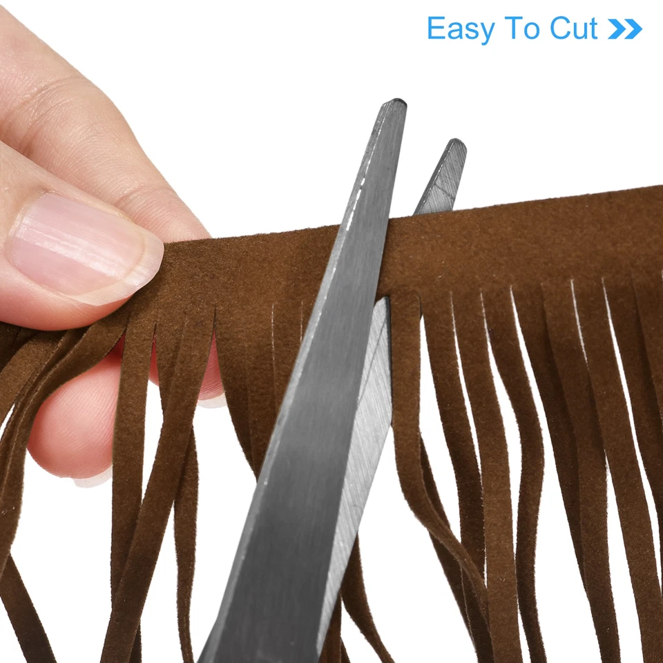 2M 12" PU-Leder Fransenborte Doppelseitige Nähen Quasten Fransen, Kaffeebraun - Bild 4 von 4